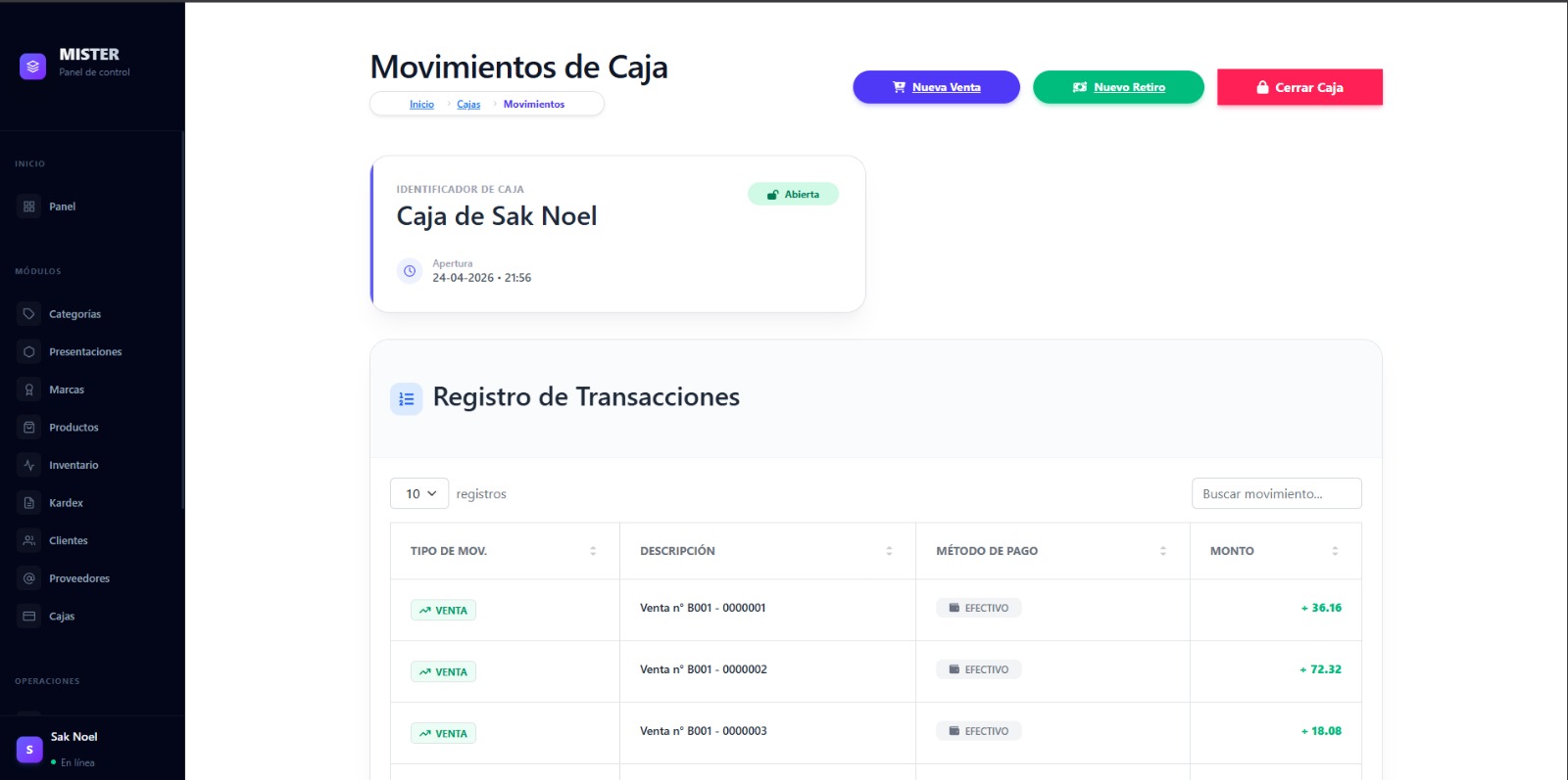 Dashboard de Mister Systema